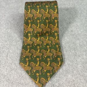 Vintage Vitaliano‎ Pancaldi Tie Green Gold Yellow Men On Horseback Geometric